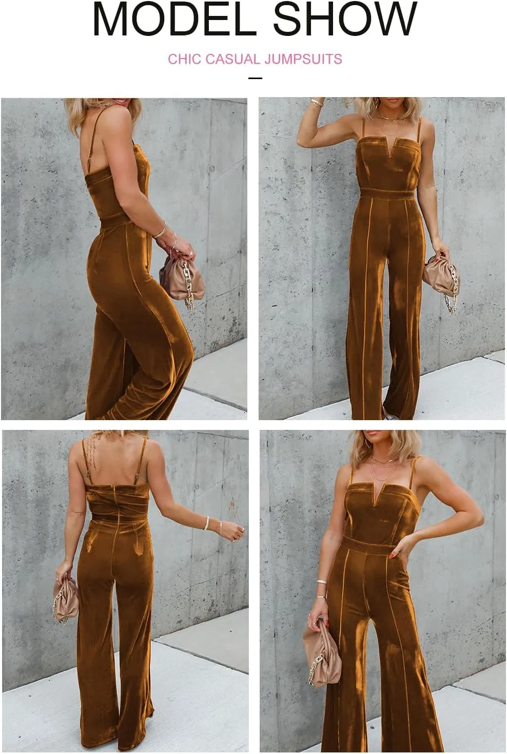 BLENCOT Sleeveless Velvet Jumpsuits For Women V Neck Spaghetti Straps Wide Leg Long Pants Dressy Rompers Winter Overalls S-XL