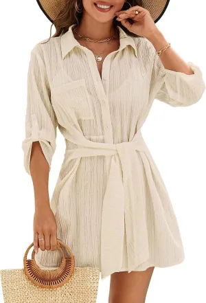 Blooming Jelly Womens Swimsuit Coverup Bikini Bathing Suit Cover Up Tie Side Beach Dress Shirt