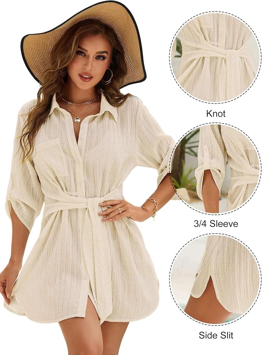 Blooming Jelly Womens Swimsuit Coverup Bikini Bathing Suit Cover Up Tie Side Beach Dress Shirt