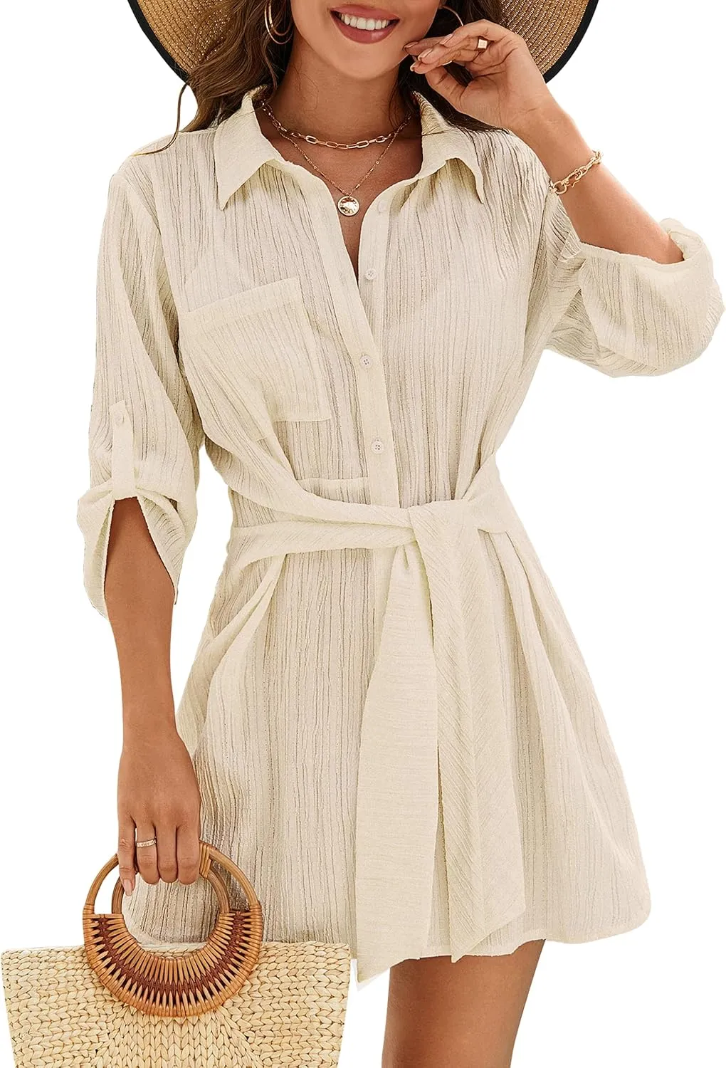 Blooming Jelly Womens Swimsuit Coverup Bikini Bathing Suit Cover Up Tie Side Beach Dress Shirt