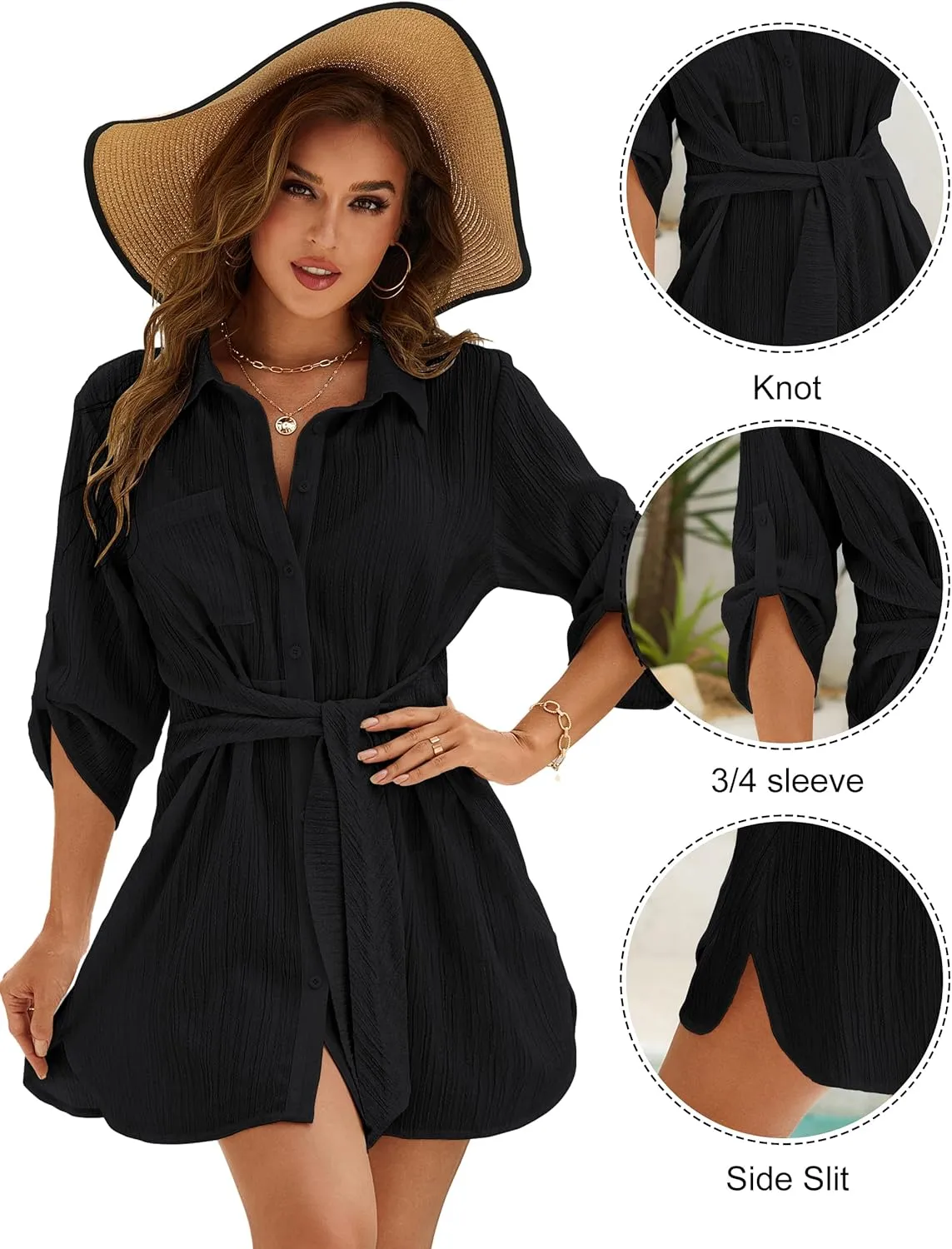 Blooming Jelly Womens Swimsuit Coverup Bikini Bathing Suit Cover Up Tie Side Beach Dress Shirt