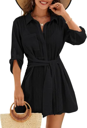 Blooming Jelly Womens Swimsuit Coverup Bikini Bathing Suit Cover Up Tie Side Beach Dress Shirt