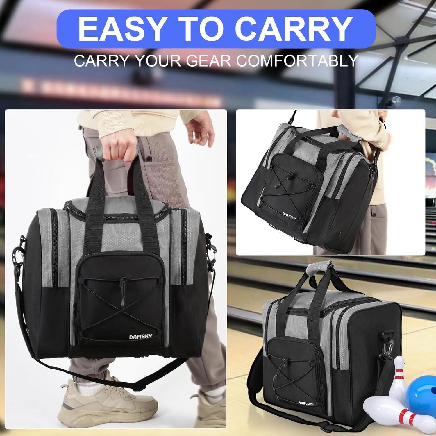 Bowling Ball Bag - Single Ball Tote with Padded Holder, Shoe Compartment and Strap