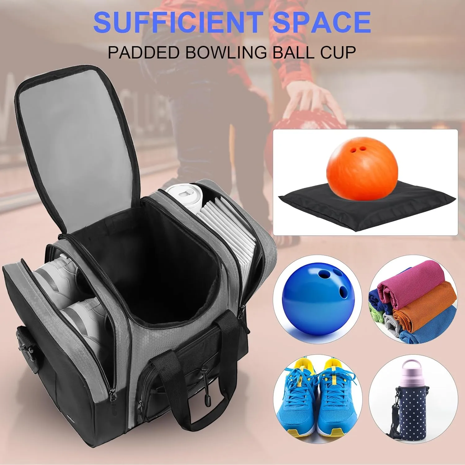 Bowling Ball Bag - Single Ball Tote with Padded Holder, Shoe Compartment and Strap