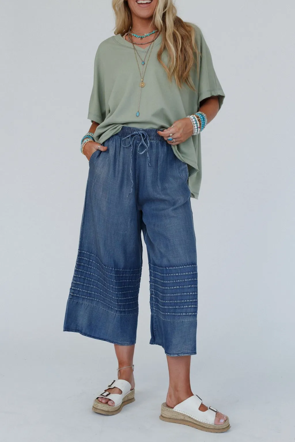 Breezy Dream Wide Leg Pants - Dark Denim