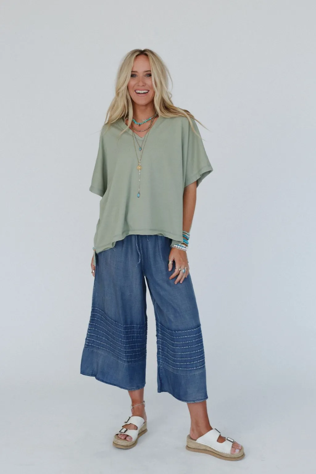 Breezy Dream Wide Leg Pants - Dark Denim