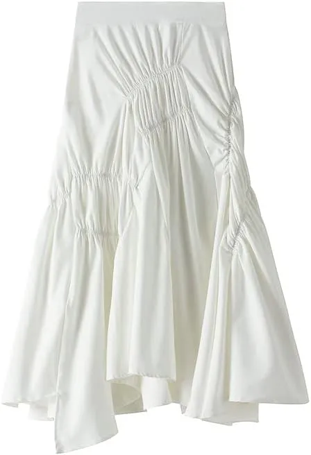 CAMDOM Womens A line Midi Skirt Irregular Pleated Large Hem Skirt