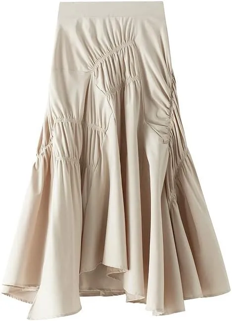 CAMDOM Womens A line Midi Skirt Irregular Pleated Large Hem Skirt