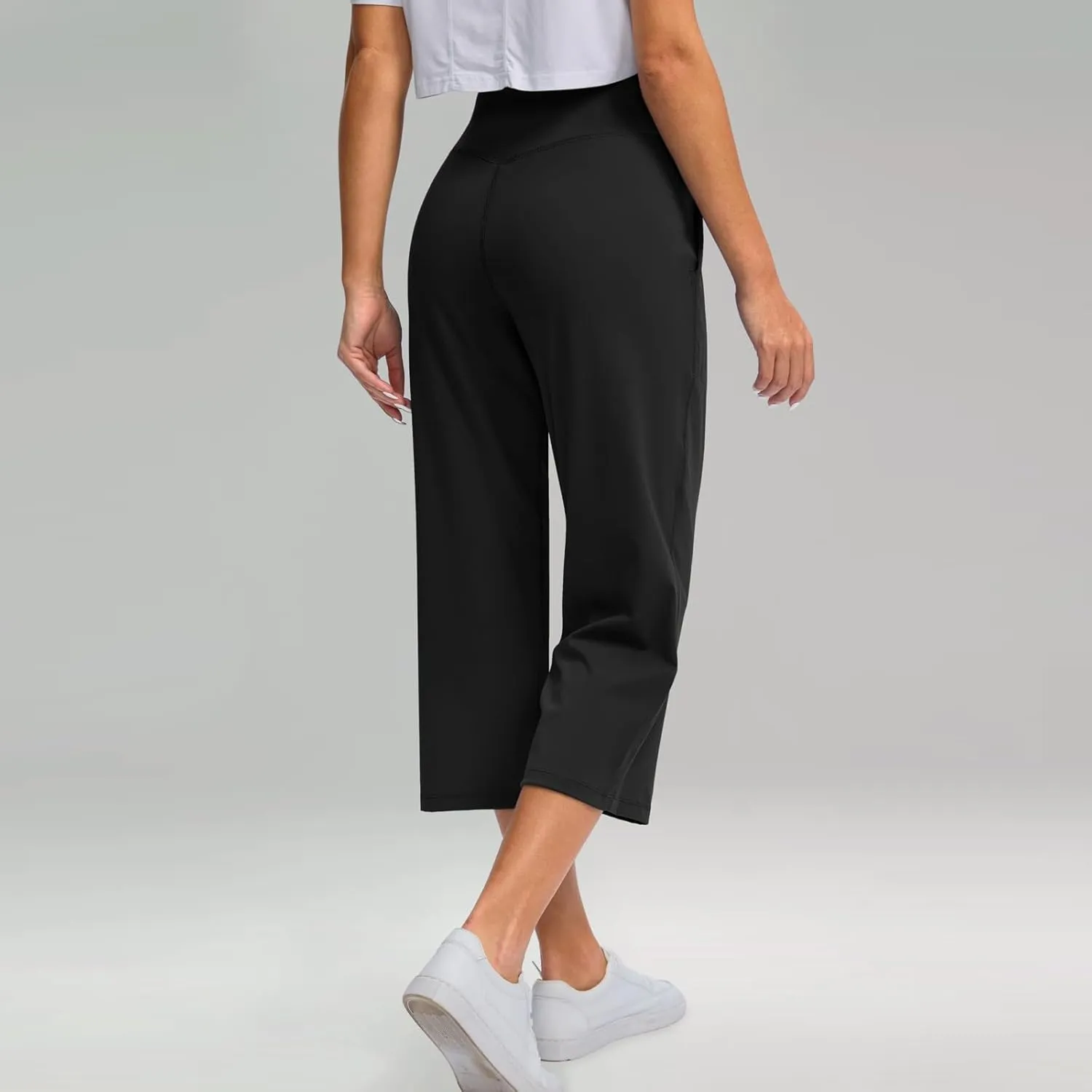 Capris for Women High Waisted Tummy Control Athletic Capri Leggings Cropped Dress Wide Leg Yoga Pants with Pockets