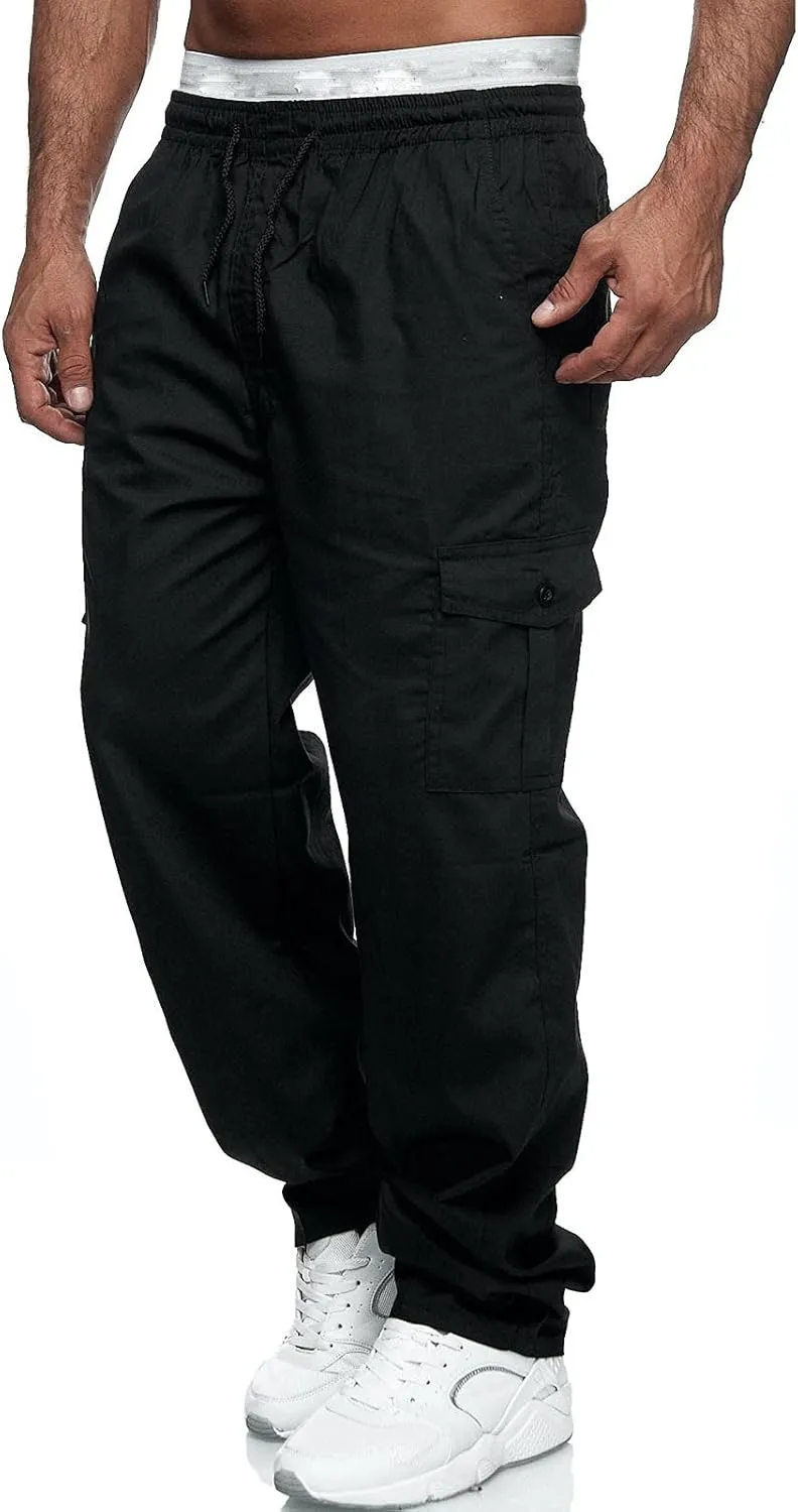 Cargo Pants for Men Relaxed Fit Gym Pants Men Joggers Sweatpants Slim Fit Workout Cotton Pants with Elastic Waistband