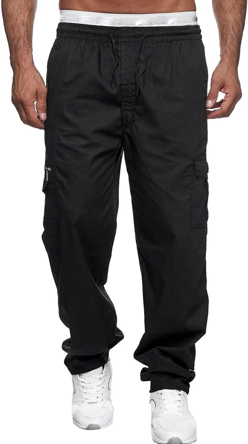 Cargo Pants for Men Relaxed Fit Gym Pants Men Joggers Sweatpants Slim Fit Workout Cotton Pants with Elastic Waistband