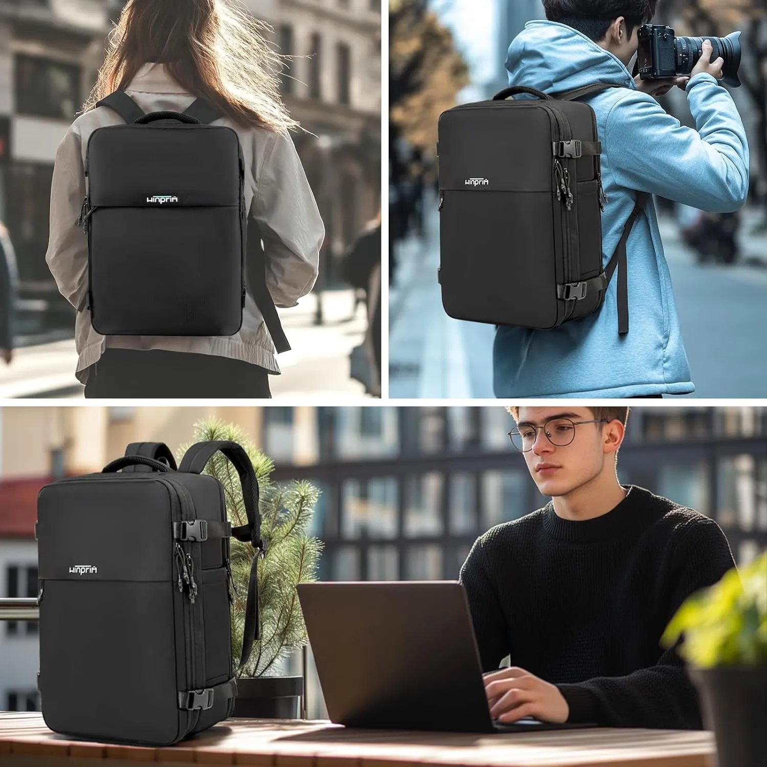 Carry On Backpack for Travel, 35L TSA Approved Flight Approved Backpack, Expandable Waterproof Laptop Backpack Fits 17" Computer, Weekender Bag for Men & Women (Nylon Stripe, 35L)