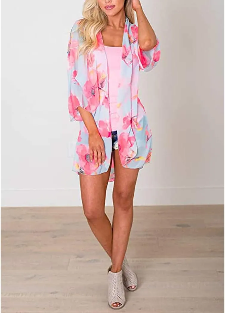 CASURESS Women's Cardigan-Sheer Kimono Loose Summer Floral Print Cover Ups