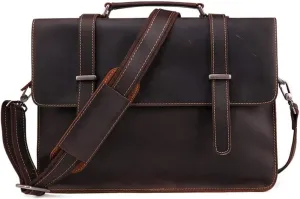 CcacHe 14inch Laptop Shoulder Messenger Bag Vintage Crazy Horse Leather Briefcase Satchel Tote Bag for rk Business Travel Laptop Shoulder Crossbody Bag rk Satchel (Color : Black)