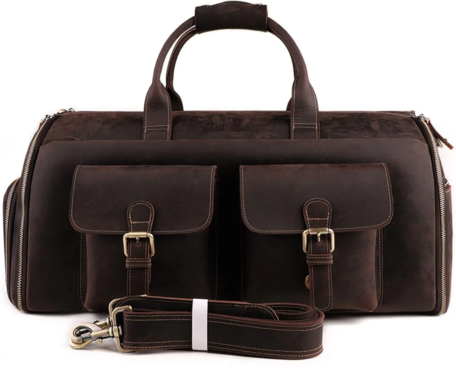 CcacHe Men' s Garment Duffle Bag Travel Duffel Crazy Horse Leather Weekender Overnight Bag Luggage Handbag with Dry Wet Separated Sports Overnight Gym Luggage Weekend Tote
