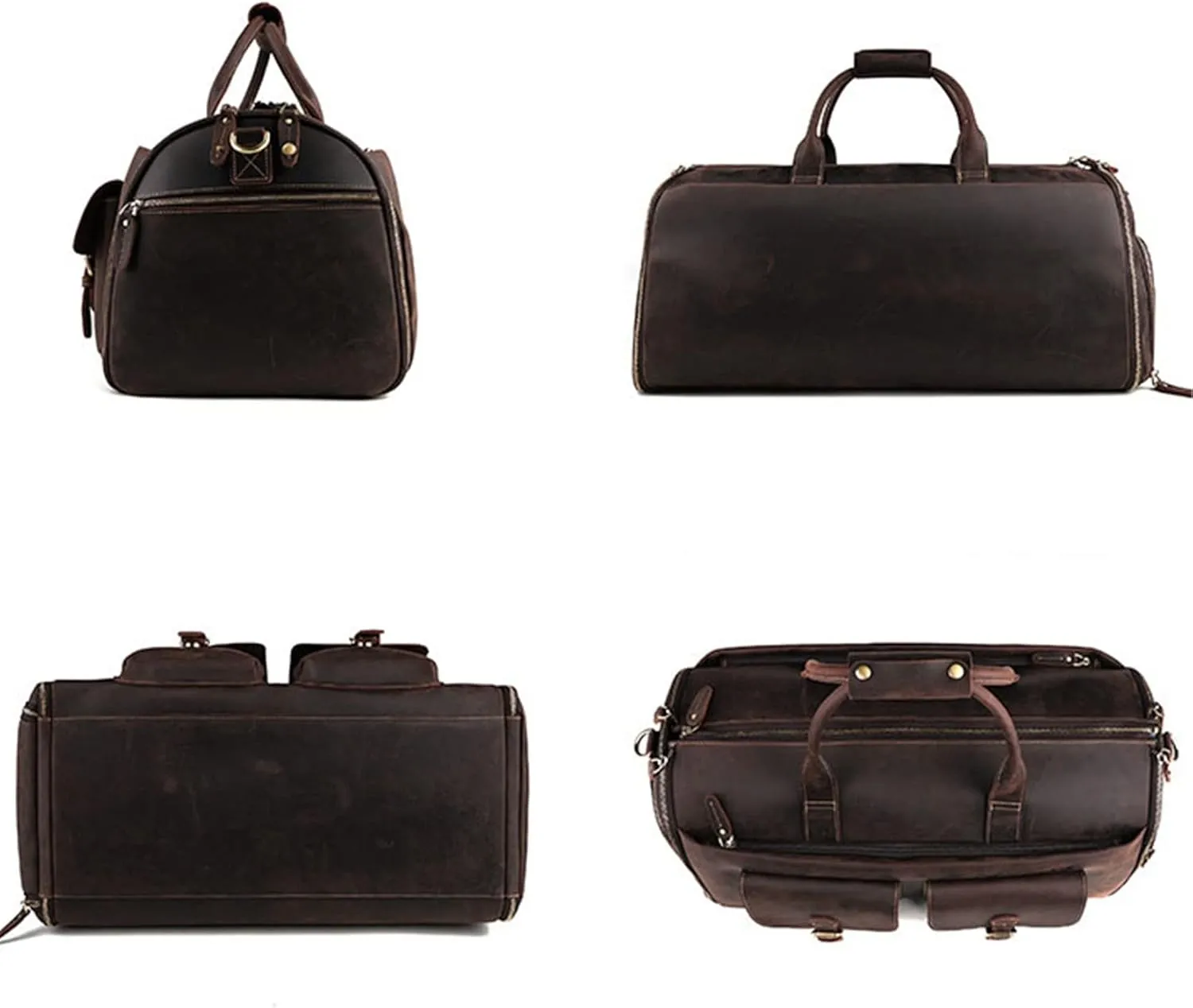 CcacHe Men' s Garment Duffle Bag Travel Duffel Crazy Horse Leather Weekender Overnight Bag Luggage Handbag with Dry Wet Separated Sports Overnight Gym Luggage Weekend Tote