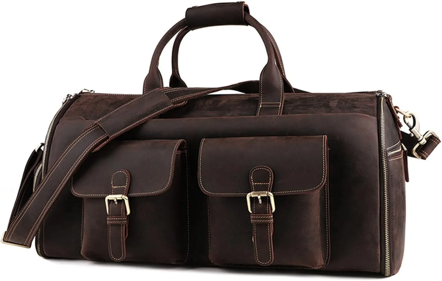CcacHe Men' s Garment Duffle Bag Travel Duffel Crazy Horse Leather Weekender Overnight Bag Luggage Handbag with Dry Wet Separated Sports Overnight Gym Luggage Weekend Tote