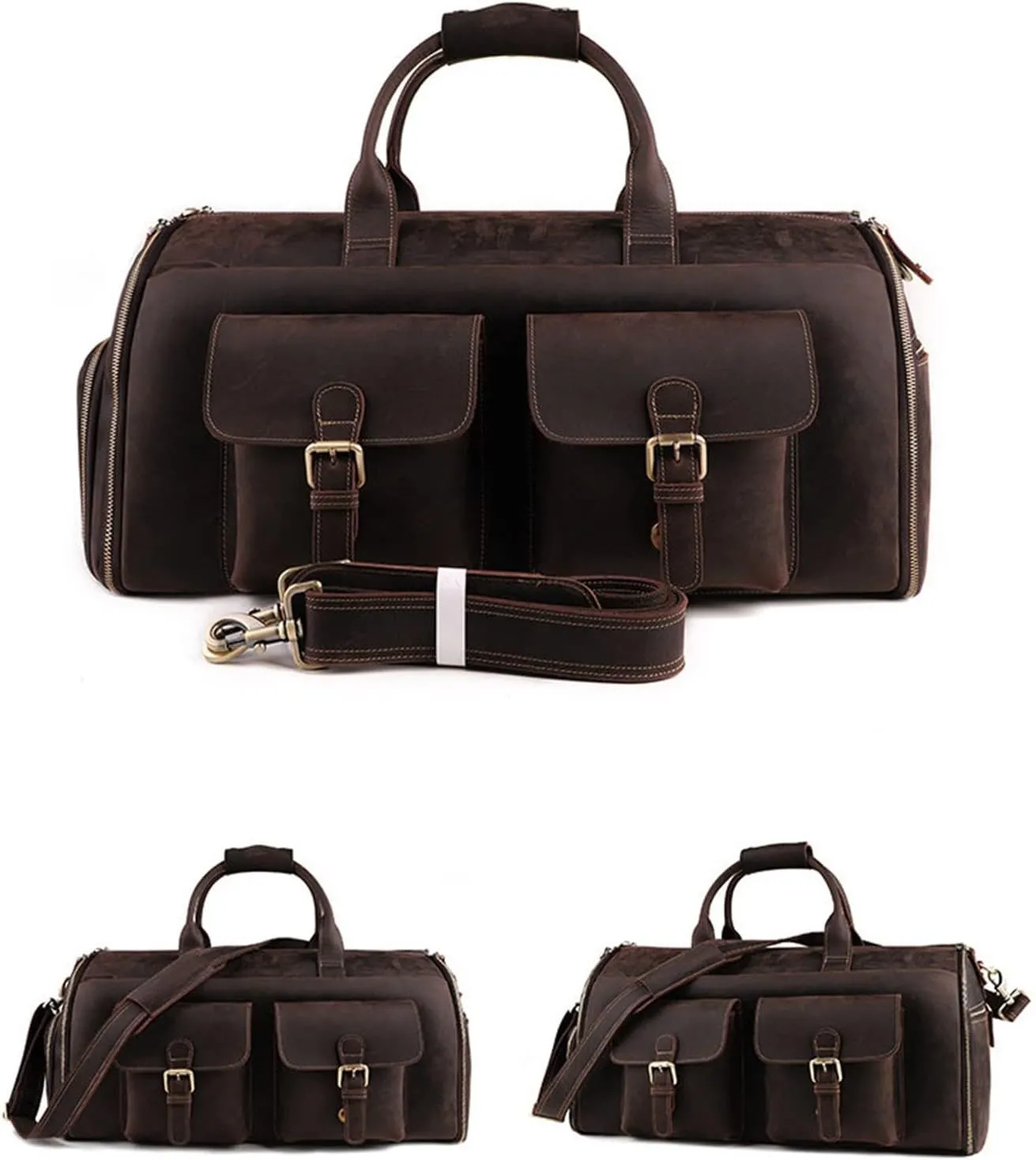 CcacHe Men' s Garment Duffle Bag Travel Duffel Crazy Horse Leather Weekender Overnight Bag Luggage Handbag with Dry Wet Separated Sports Overnight Gym Luggage Weekend Tote