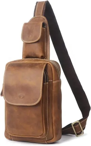 CcacHe Vintage Leather Crossbody Shoulder Bag Satchel Casual Chest Pack Outdoor Travel Hiking (Color : Vintage Brown, Size : One Size)