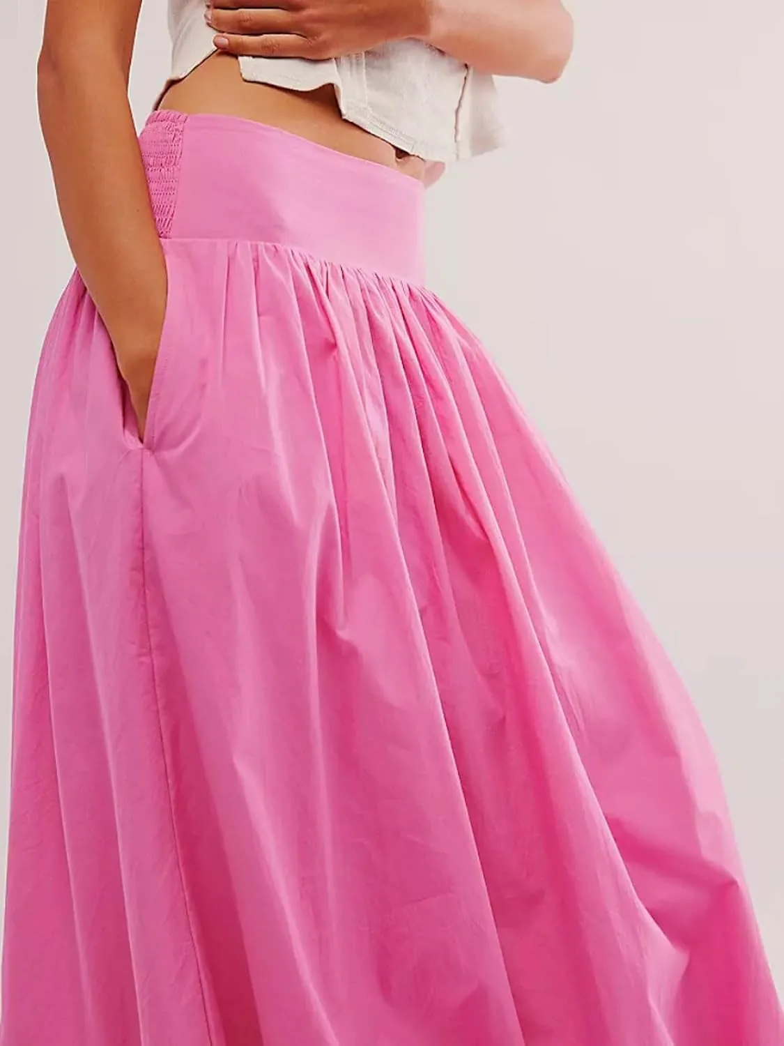 CHARTOU Flowy Long Bubble Skirts for Women Boho Cargo Balloon Skirt Elastic Waist Ruffle Pleated Midi Skirt