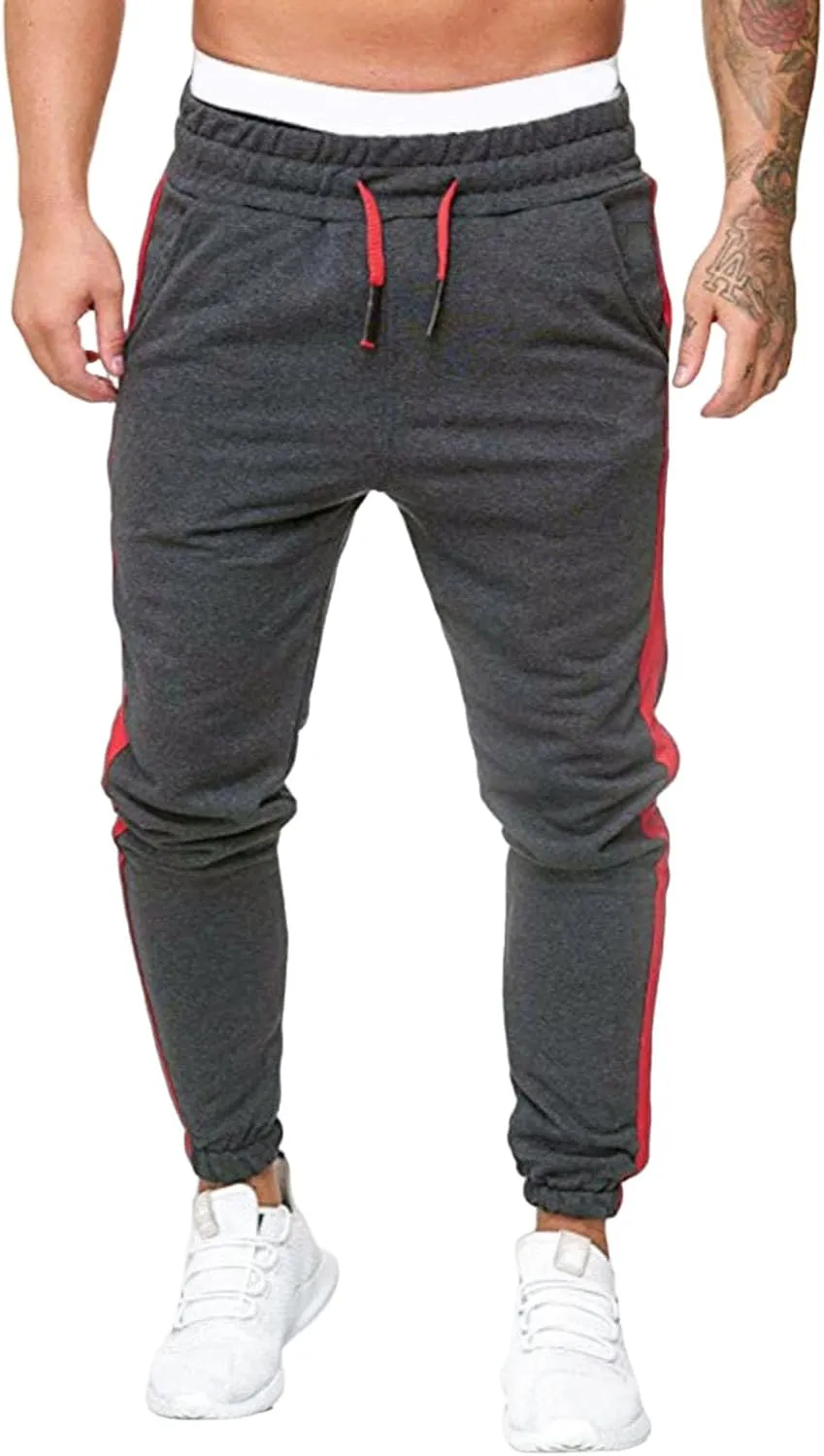 Chinos Pants Men Mid Waist Sweatpants Straight Leg Trousers Classic Workout Joggers Lounge Pants Slacks with Pockets