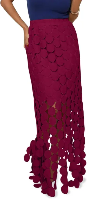 Cicy Bell Womens Hollow Out Maxi Skirts Summer High Waisted Boho Fringe Hem Long Skirt