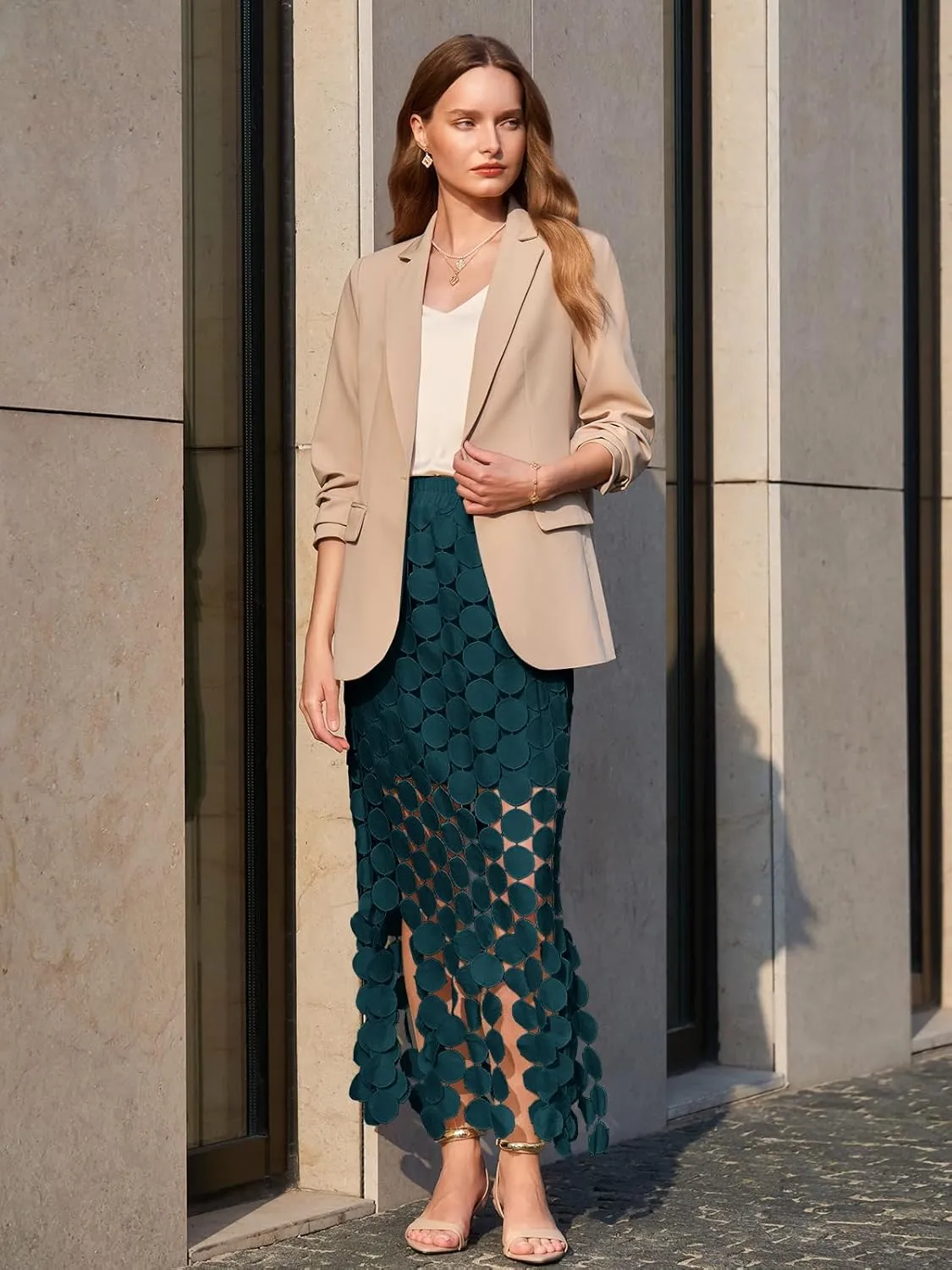 Cicy Bell Womens Hollow Out Maxi Skirts Summer High Waisted Boho Fringe Hem Long Skirt