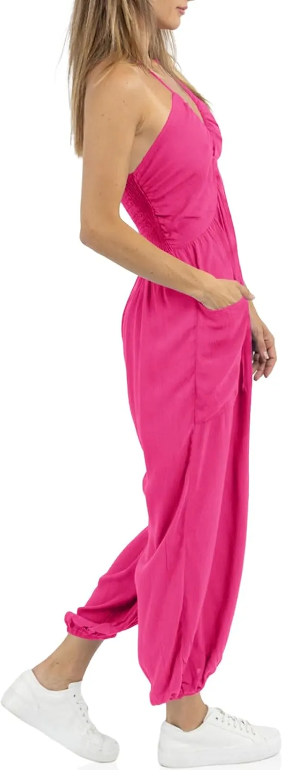 Cicy Bell Women's Sexy Halter Jumpsuits Casual Deep V Nevk Beach Jogger Long Pants Rompers