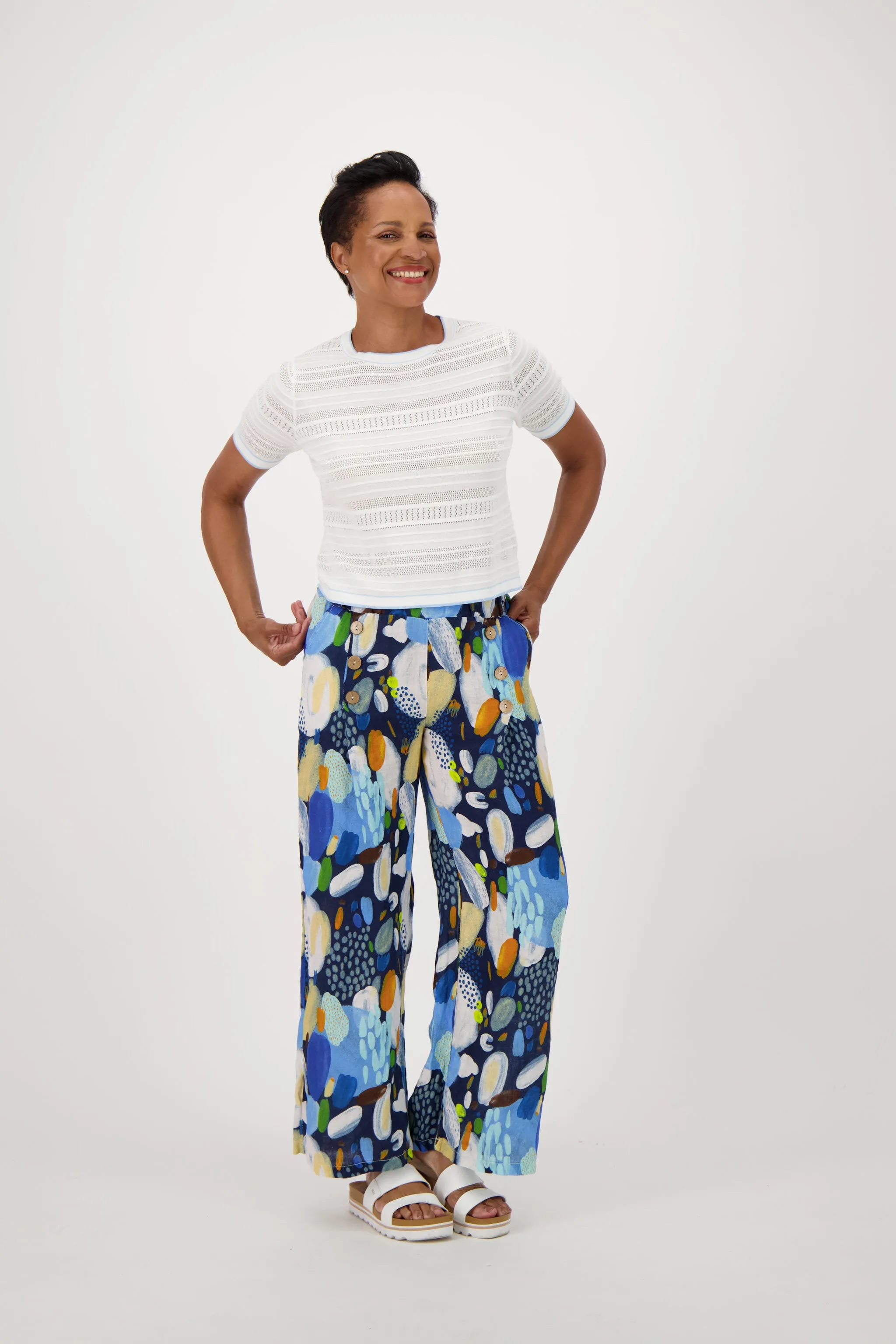 Colour Pop Abstract Print Linen Wide Leg Pant