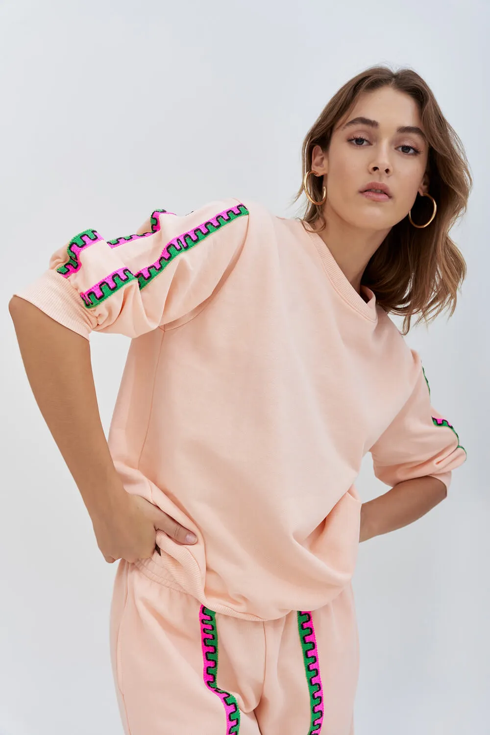 Cropped Sleeve Pullover & Pants Set
