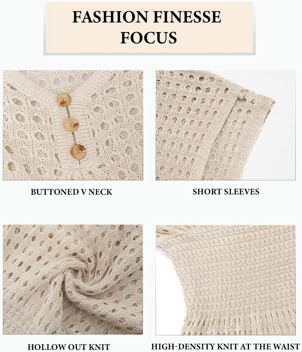 CUPSHE Women Crochet Swim Cover Up Short Sleeve V Neck Bathing Suit Beach Dress Summer Swimwear Coverups