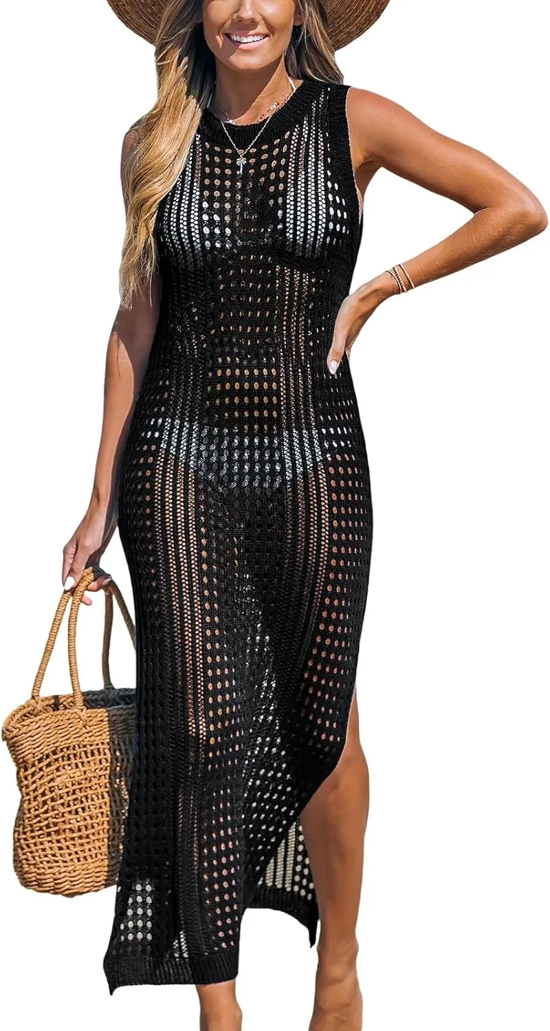 CUPSHE Women Cutout Bodycon Maxi Cover-Up Dress Crew Neck Sleeveless Cover Up Summer