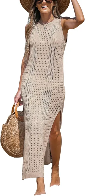 CUPSHE Women Cutout Bodycon Maxi Cover-Up Dress Crew Neck Sleeveless Cover Up Summer