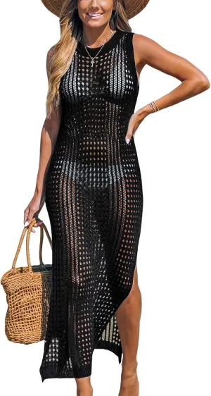 CUPSHE Women Cutout Bodycon Maxi Cover-Up Dress Crew Neck Sleeveless Cover Up Summer