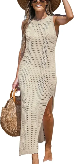 CUPSHE Women Cutout Bodycon Maxi Cover-Up Dress Crew Neck Sleeveless Cover Up Summer