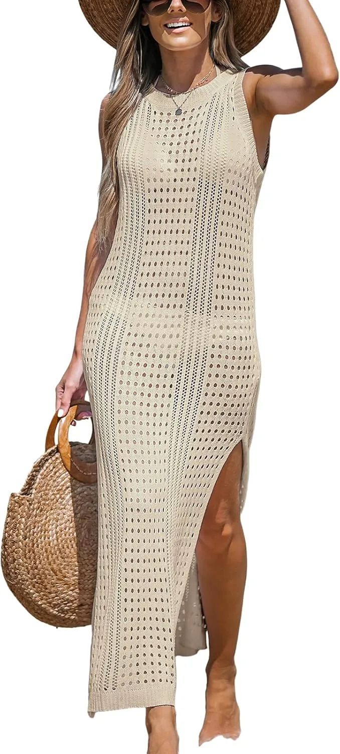 CUPSHE Women Cutout Bodycon Maxi Cover-Up Dress Crew Neck Sleeveless Cover Up Summer