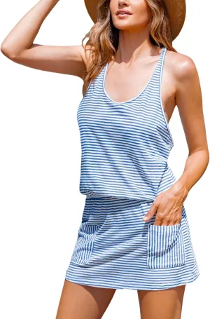 CUPSHE Women Swimsuit Coverup Racerback Sleeveless Beach Cover Ups Dress with Side Pockets