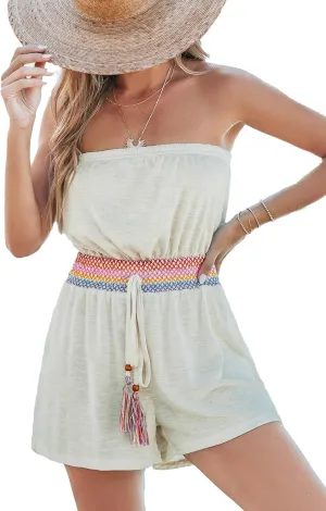 CUPSHE Women Swimsuit Coverup Strapless Tube Beach Cover Up Romper Smocked Swimwear Coverups