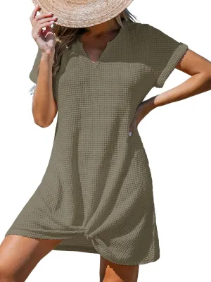 CUPSHE Women Waffle Knit Bathing Suit Cover Up Short Sleeve Twist Hem Swimsuit Coverup for Summer Vacation