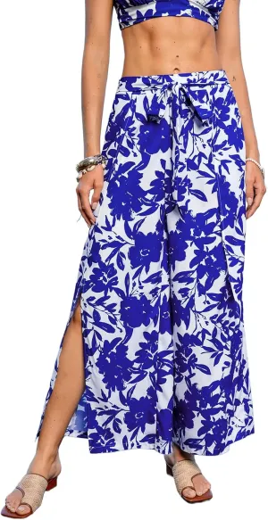 CUPSHE Women's Pants Waist Tied Split Hem Floral Cover-Up Pants Casual Vacation