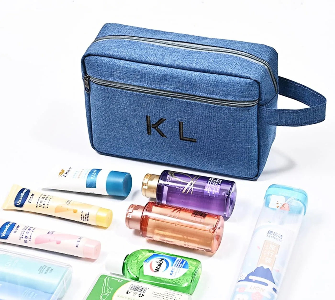 Custom Embroidered Minimalist Toiletry Bag for Men & Women - Lightweight Cationic Fabric Travel Organizer, Shaving Bag,Perfect for Groomsmen Gifts & Personalized Use (1, Blue)