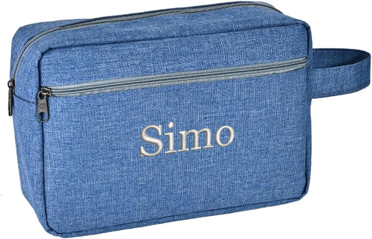 Custom Embroidered Minimalist Toiletry Bag for Men & Women - Lightweight Cationic Fabric Travel Organizer, Shaving Bag,Perfect for Groomsmen Gifts & Personalized Use (1, Blue)
