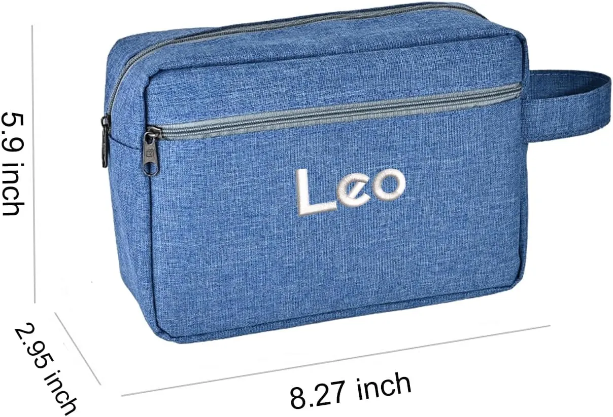 Custom Embroidered Minimalist Toiletry Bag for Men & Women - Lightweight Cationic Fabric Travel Organizer, Shaving Bag,Perfect for Groomsmen Gifts & Personalized Use (1, Blue)