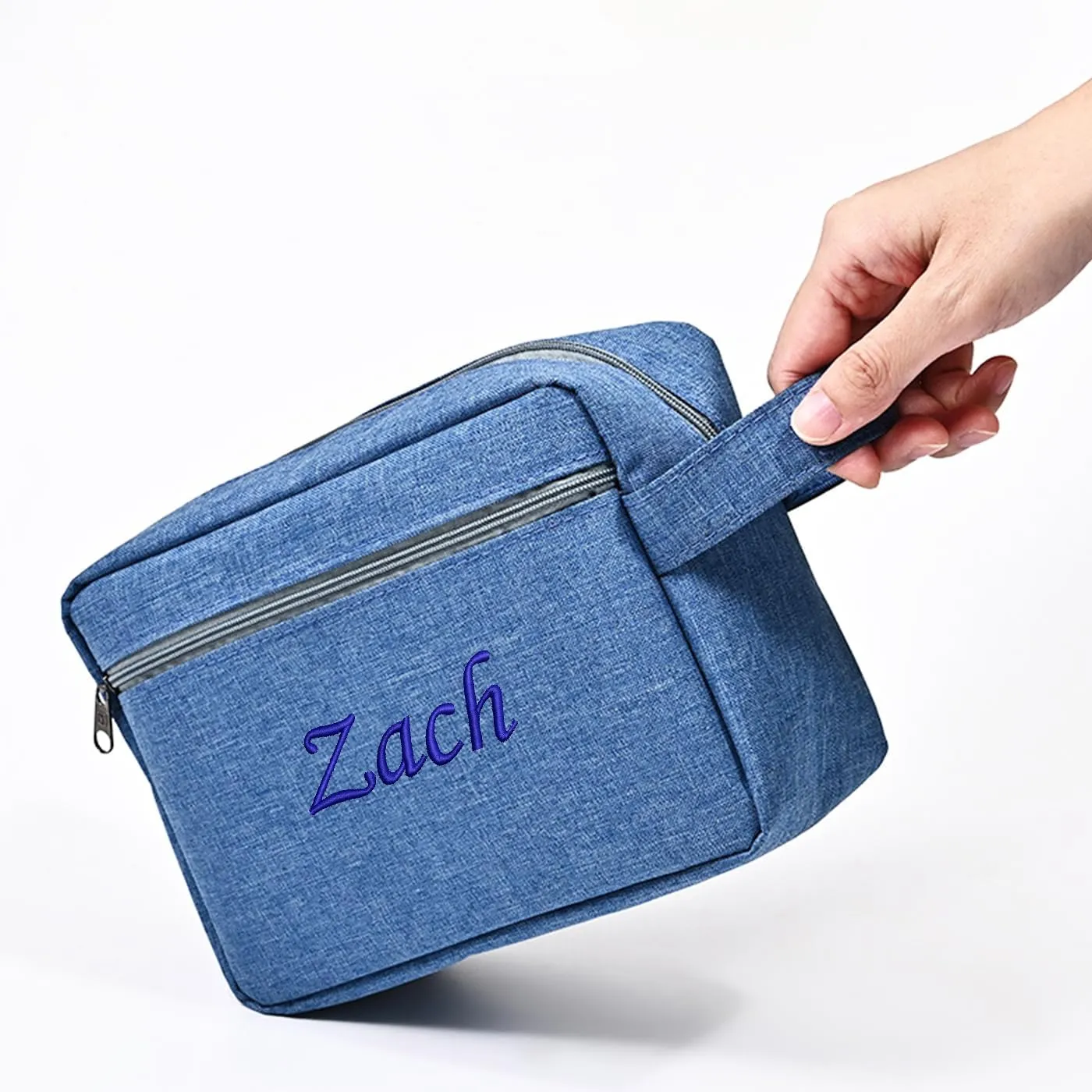 Custom Embroidered Minimalist Toiletry Bag for Men & Women - Lightweight Cationic Fabric Travel Organizer, Shaving Bag,Perfect for Groomsmen Gifts & Personalized Use (1, Blue)