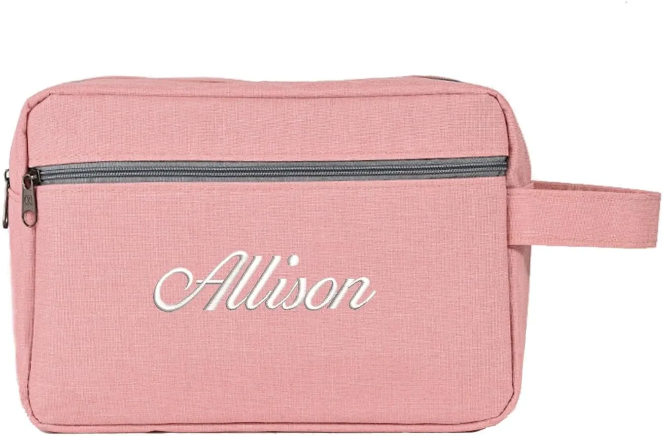 Custom Embroidered Minimalist Toiletry Bag for Men & Women - Lightweight Cationic Fabric Travel Organizer, Shaving Bag,Perfect for Groomsmen Gifts & Personalized Use (1, Pink)