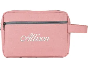 Custom Embroidered Minimalist Toiletry Bag for Men & Women - Lightweight Cationic Fabric Travel Organizer, Shaving Bag,Perfect for Groomsmen Gifts & Personalized Use (1, Pink)