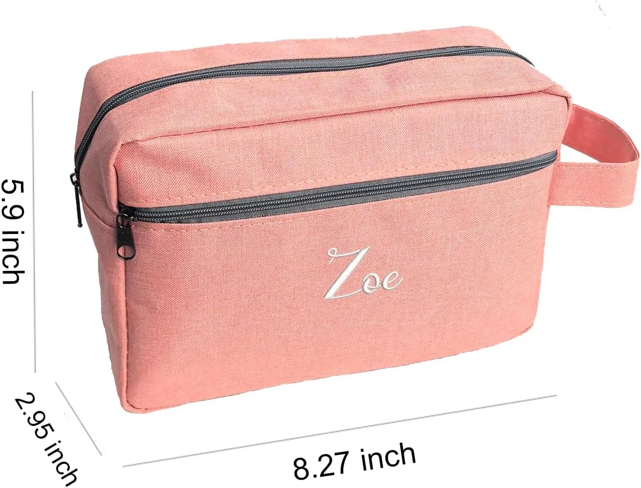 Custom Embroidered Minimalist Toiletry Bag for Men & Women - Lightweight Cationic Fabric Travel Organizer, Shaving Bag,Perfect for Groomsmen Gifts & Personalized Use (1, Pink)