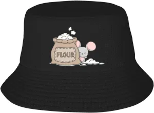 Cute Cartoon Mouse and Flour Bag Bucket Hat for Men Women Outdoor Summer Beach Travel Fishing Cap Black