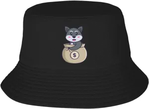 Cute Fox in The Money Bag Bucket Hat for Men Women Outdoor Summer Beach Travel Fishing Cap Black