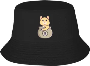 Cute Rabbit in The Money Bag Bucket Hat for Men Women Outdoor Summer Beach Travel Fishing Cap Black